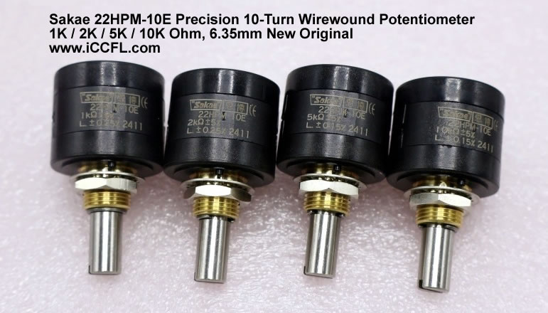 Sakae 22HPM-10E Precision 10-Turn Wirewound Potentiometer, 1K / 2K / 5K / 10K Ohm, 6.35mm Shaft Japan Sakae 22HPM-10E Precision 10-Turn Wirewound Potentiometer, 1K / 2K / 5K / 10K Ohm, 6.35mm Shaft Japan