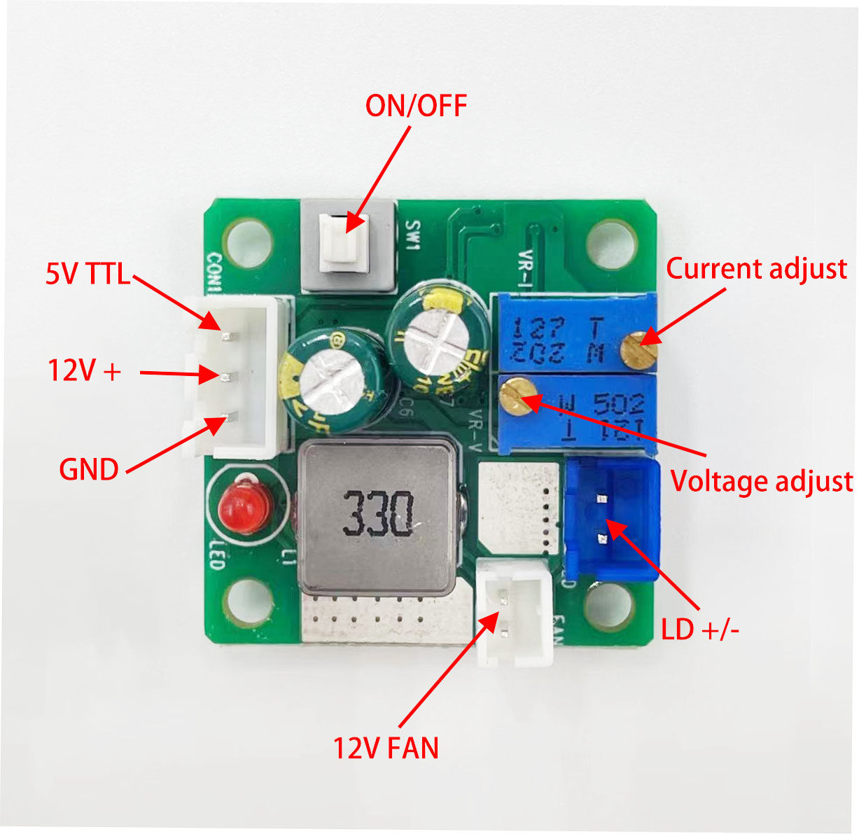 500mW / 700mW / 1W / 1.2W / 1.6W / 2W Laser Diode Driver Board, 2A, 12V DC 500mW / 700mW / 1W / 1.2W / 1.6W / 2W Laser Diode Driver Board, 2A, 12V DC