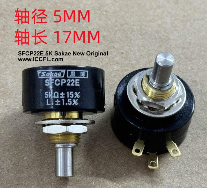 SAKAE SFCP22E 5KΩ ±15% 17mm 60° Conductive Plastic Potentiometer, 0.2W, ±3% Linearity SAKAE SFCP22E 5KΩ ±15% 17mm 60° Conductive Plastic Potentiometer, 0.2W, ±3% Linearity
