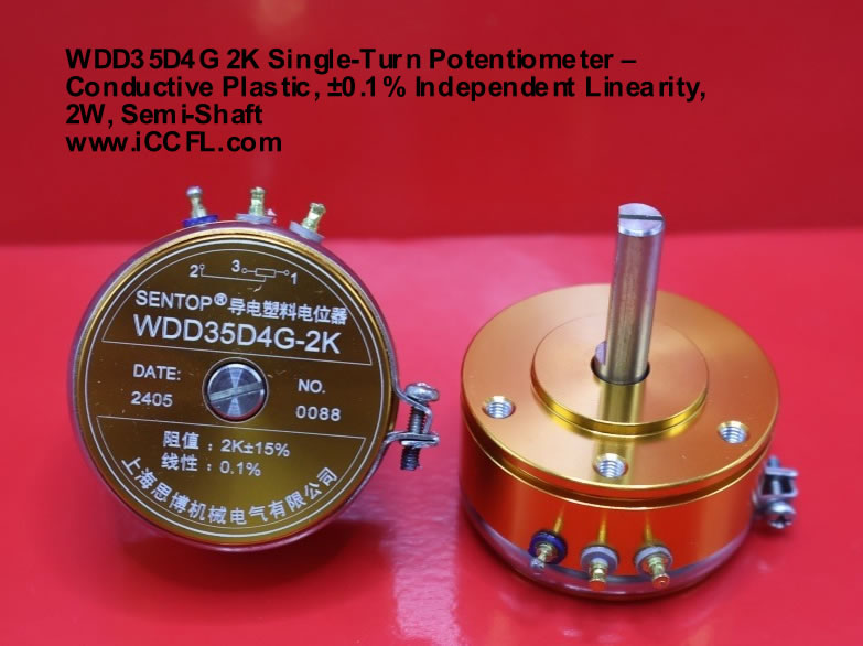 WDD35D4G 2K Ohm Single-Turn Potentiometer – Conductive Plastic, ±0.1% Independent Linearity, 2W, Semi-Shaft WDD35D4G 2K Ohm Single-Turn Potentiometer – Conductive Plastic, ±0.1% Independent Linearity, 2W, Semi-Shaft